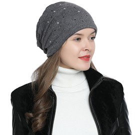 DonDon Women's Slouch Winter Beanie Hat Lined with Star Print -
