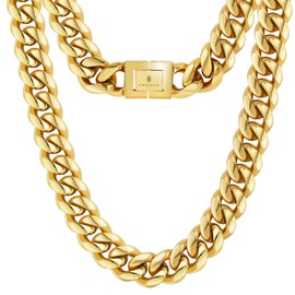 KRKC&CO 8/10/12/14mm Cuban Link Chain for Men, 18k Gold Miami Cuban Link Curb Chain, Mens Jewelry, Durable, Anti-Allergies Street-wear Hip Hop Necklace for Men, 18 20 22 24 26 inches