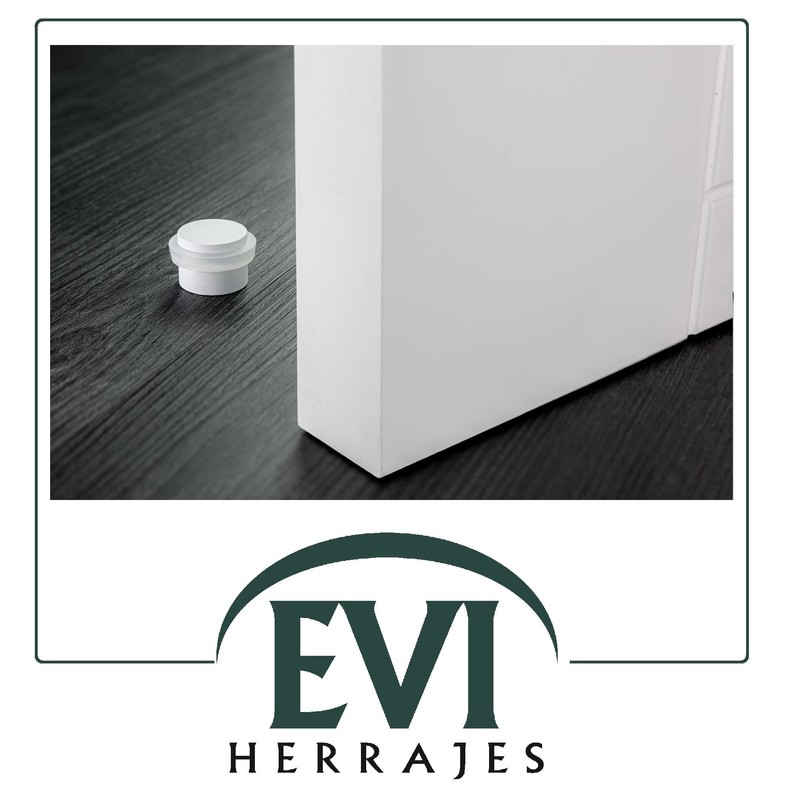 EVI Herrajes Selbstklebender Türstopper, Edelstahl, Weiß Lackiert, Weißer Gummi, Ref.