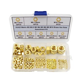 HVAZI 195PCS Metric M2 M2.5 M3 M4 M5 M6 M8 M10 Brass Hex Nuts Assortment Kit