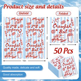 FYSUIMU 50 Pcs Crawfish Boil Cocktail Napkins Red Blue Striped Lobster Paper Napkins Disposable Decorative Beverage Napkin for Summer Sea Food Party Supplies Table Decor
