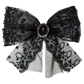 LUV HER Beetlejuice themed Long Tail Hair Bow for Girls with Alligator Clip with Charm - Gothic Hair Accessory, Ages 3+