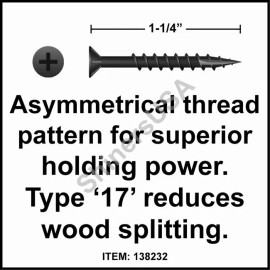 Strong-Point (8000) Particle Board Screw Type 17 8 x 1-1/4  Phillips Flat Head w/Nibs #138232