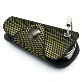 GUGGIARI® Compact Leather PU Jacquard Fabric Key Holder Keychain for Men Women Keychain Italian Design, Green-carbon, S