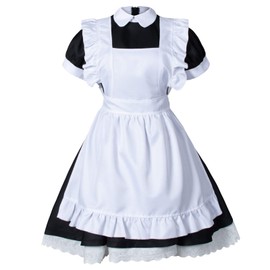 Adult Classic Fancy Cute White Retro Frilly Adorable Maid Waitress Aprons Vintage Costume Bow Headdress Set(Bow)