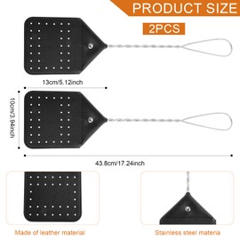 2pcs Fly Swatters, Leather Fly Swatters Heavy Duty Manual Flyswatter with Long Metal Handle Wasp Swatter for Home Kitchen Indoors Outdoors