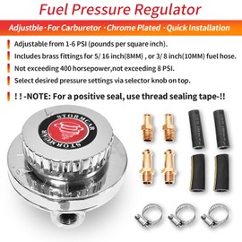 Baiann Fuel Pressure Regulator Kit Carburetor Carb Fuel Pump FPR, Adjustable Gunmetal Fuel Pressure Regulator Universal for Carburetor Engine