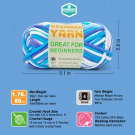 SIXLAMB 3 * 50g/1.76oz Yarn for Crocheting and Knitting, 3 * 60yds Beginner Yarn with Easy-to-See Stitches; Worsted-Weight Medium #4;Amigurumi-Friendly Crochet Kit(Blue Sky)