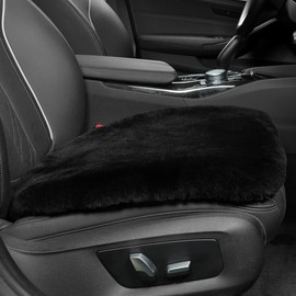 IRIWOOL Genuine Sheepskin Auto Seat Pad, Australian Soft Wool Seat Cover Breathable and Sweat-Wicking Comfort Warm Universal Fit,19.2 inch x19.2 inch (Front seat Cushion 2pcs, Black)