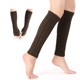 Rayson Socks and Sleeve Set Women's Winter Crochet Knitting and Long Arm Warmers Knitted Winter Warm Half Finger Long Knitted Leg Warmers Leg Warmers and Hand Warmers Cuffs, coffee
