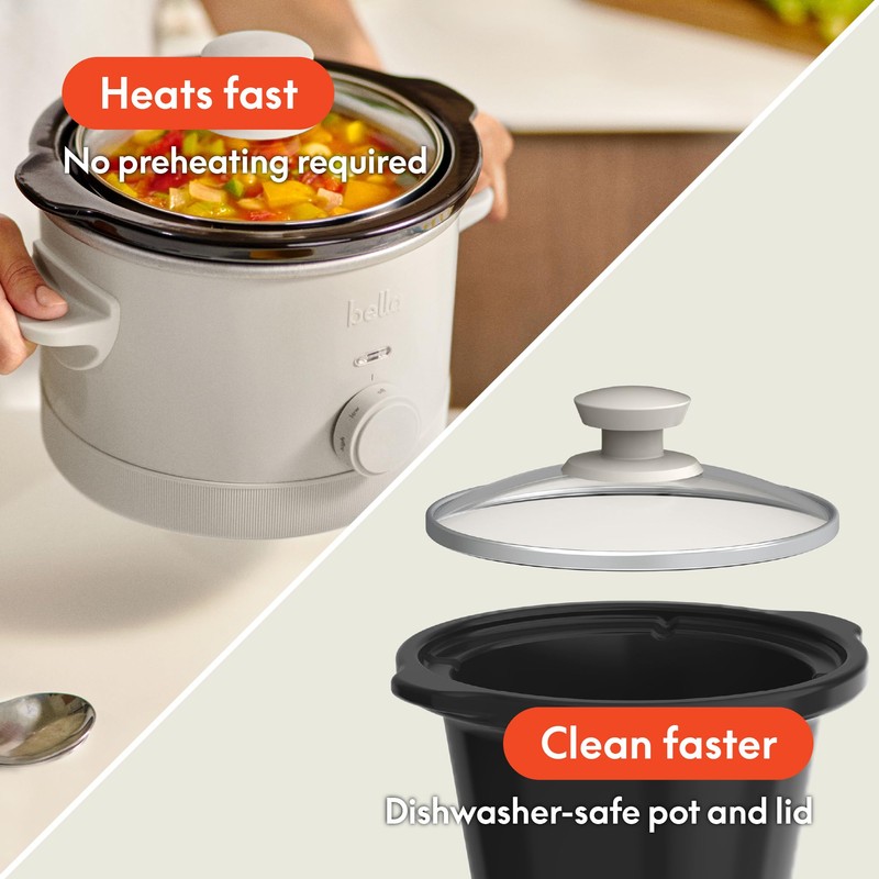bella 1.5 Qt Slow Cooker with 3 Heat Manual Control,