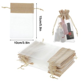10PCS Burlap & Organza Bags, Sheer Organza Bags 6 x 4 inch, Small Jewelry Bag, Party Favor Bag with Drawstring, Mesh Gift Pouches Mini Candy Packages for Wedding Party Candy Toy Makeup Orchard