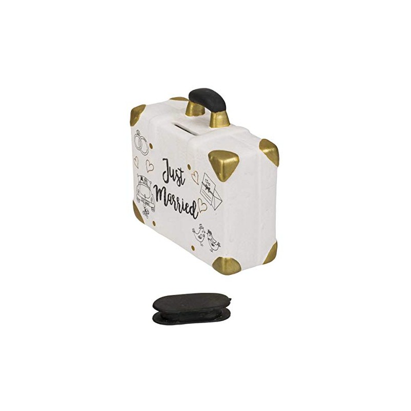 ootb Savings Box, Suitcase, just Married, Ceramic, White & Gold,