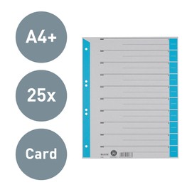 Leitz Register für A4, Deckblatt und 10 Trennblätter, Taben individuell zuschneidbar, 25 Stück, Überbreite, Grau/Blau, 100% Recyclingkarton, 16523030