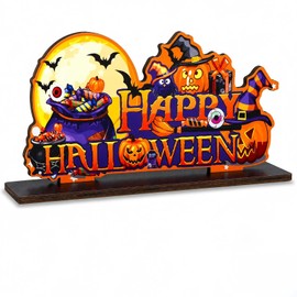 Happy Halloween Table Decoration, Wooden Pumpkins Table Stand Centerpiece Sign, Create Pumpkin Boo Spooky Atmosphere, Halloween Decorations Indoor Tabletop Ornaments for Spooky Trick or Treat Party