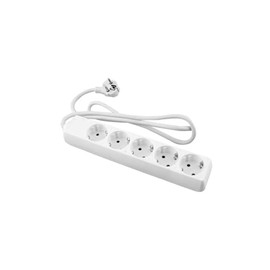 White Power Strip with 5 Schuko Sockets 1.5 m Cable with Lock and Child Protection 16 Amp without Switch