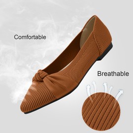 TINGRISE Women's Flats Shoes Comfortable Dressy Pointed Toe Knit Washable Ballet Flat Brown US7.5
