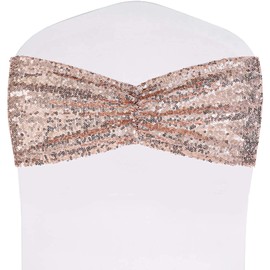 SquarePie Pack of 20 Sequin Chair Sashes Shiny Rose Gold Bows Bands for Wedding Banquet Party Decor