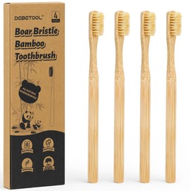 4-Pack Natural Boar Bristle Toothbrush for Adults