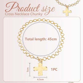 GlamRays Cross Necklace Statement Gold Cross Pendant Necklace Embossed Impressive Thick Chain Gold Statement Pendant Necklace Vintage Chain Pendant Jewellery, gold, L