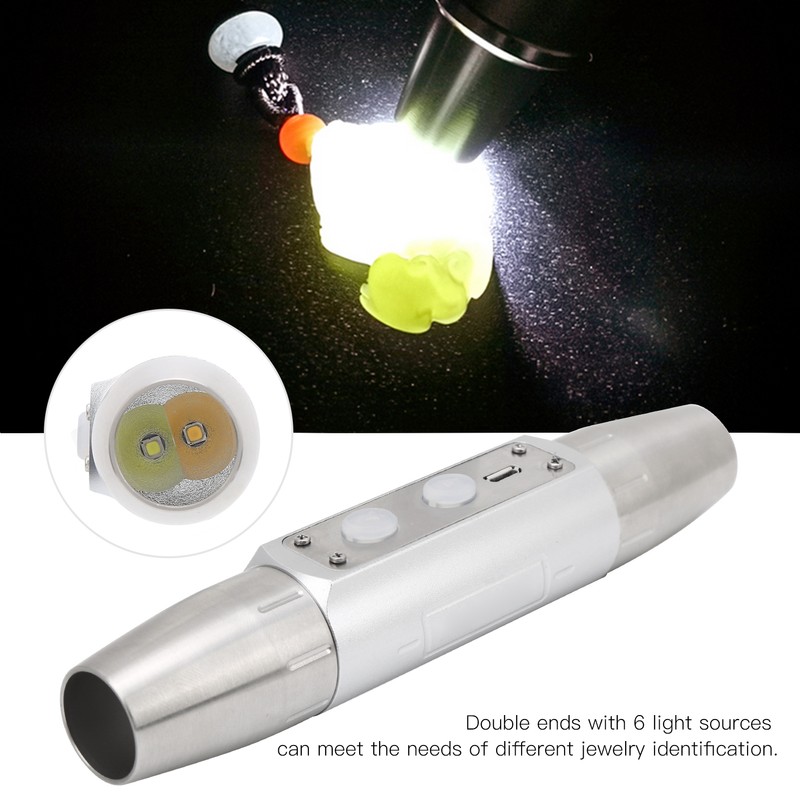 4 Lights Professional Flashlight Jewelry Identification USB Rechargeable Bright Torch