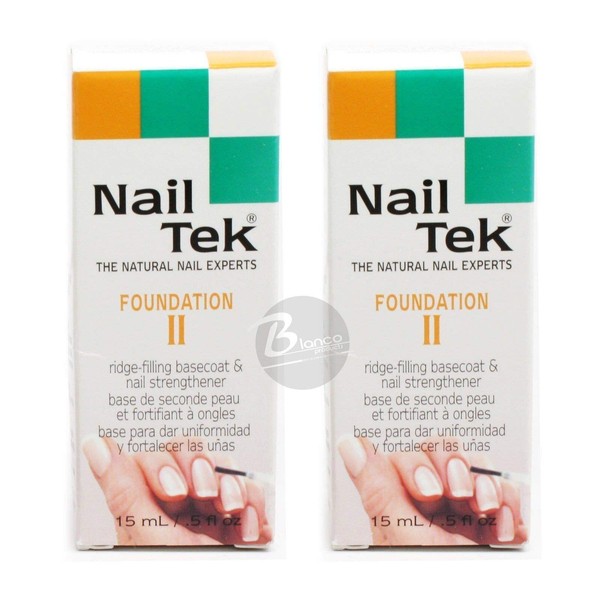Nail Tek Foundation 2, Ridge Filling Strengthening Base Coat for Soft and Peeling Nails, 0.5 oz, 2-Pack