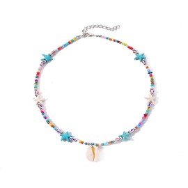 Shell Starfish Necklace for Women Colorful Beaded Necklaces Bohemian Starfish Conch Shell Beachy Necklace Jewelry for Women Gifts (Color)