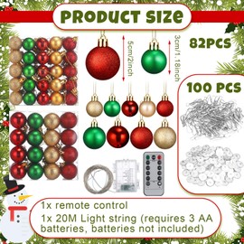 Soulchen Christmas Magical Light Hallway Set with 82 Christmas Ball Ornaments 100 Adhesive Ceiling Hooks 65 Feet LED Light Strings Xmas Hallway Goals Decor for Sky Top Indoor Outdoor Holiday Decor