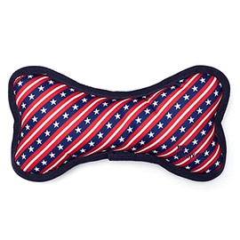 The Worthy Dog Bias Stars & Stripes Chew Toy, Fun Fetch Play with Squeaker for Dogs, Durable Material for Aggressive Chewers, Multicolor - Small
