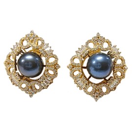 EKJQB Silver 9-10MM Tahitian Black Pearl Earring Studs for Her,Sterling Silver Peacock Green Black Tahitian Pearl Vintage Earring Studs with Moissanite for Women,S925 Silver 18K Yellow Gold Plated