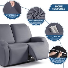 TAOCOCO Recliner Loveseat Slipcover, 2 Pieces Polyester Fabric Stretch Sofa Covers for 2 Seat Reclining Couch, Soft Washable Furniture Protector with Pockets (2 Seat, Light Gray)