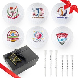 Happy Birthday Golf Ball Set for Golfer Novelty Gift for Dad Men Women Golf Ball Gift Set Double Practice Golf Ball with 6 Golf Tee and Present Box (6 Balls)