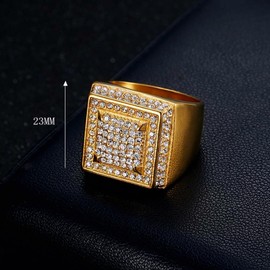 MIVEIVIA ICED OUT Ring for men Wedding Rings for Men Smooth Double Layers ring Hip Hop ring Radiant Rings Bling Iced Out Jewelry Punk Ring Club ring Heavy Metal ring Party (GOLD, 11)