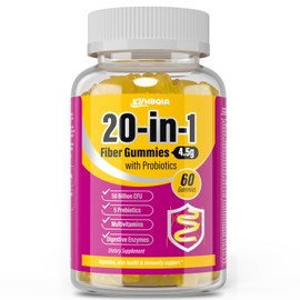 EYHBQIA Fiber Supplement 20-in-1, Fiber Gummies for Adults, 50 Billion CFU Probiotic & Prebiotic Supplement with Inulin, Psyllium, Support for Gut & Digestive Health, 60-Count, Orange-38A