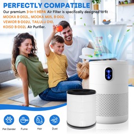 BD02L Air Filter Replacement Compatible with MOOKA B-D02L, M05,B-D02 Air Purifier, 3-in-1 HEPA Replacement Filter Fit for VEWIOR B-D02U, TAILULU D10, KOISO B-Do2, 2 PC, White