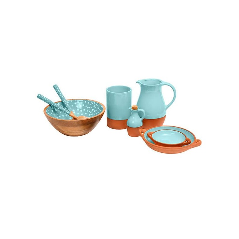 Dexam 16050477 Sintra Mango Wood Spotted Salad Servers-Duck Egg