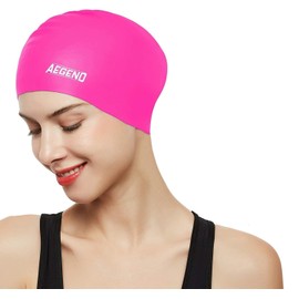 Aegend Swim Caps for Long Hair, Durable Silicone Swimming Caps for Women Men Adults Youths, Easy to Put On and Off, Waterproof Swim Hats Bathing Caps to Keep Hair Dry, 1 Pack, Rose-red