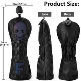Kimpengofu Skull and Crossbones Golf Club Head Covers Skeleton for Driver, Fairway Wood and Hybrid Soft Synthetic PU Leather Diamond Pattern Design Headcovers (Laser Black Wood Cover)