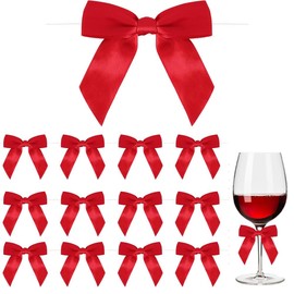 Suithink 50 Pieces Red Twist Tie Satin Bows,9cm Ribbon Bows for Gift Wrapping, Crafting Wedding, Birthday, Christmas Decoration (Red)