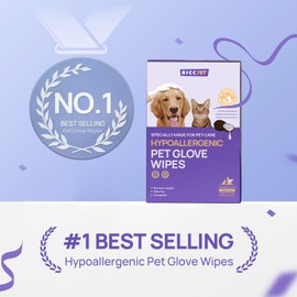 HICC PET Cleaning Deodorizing Glove Wipes for Dogs & Cats, Vet Recommended Hypoallergenic Pet Cleaning and Hydrating Glove Wipes, Nourish Fur Coconut Oil Pet Bathing Wipes for Horse Coat Care