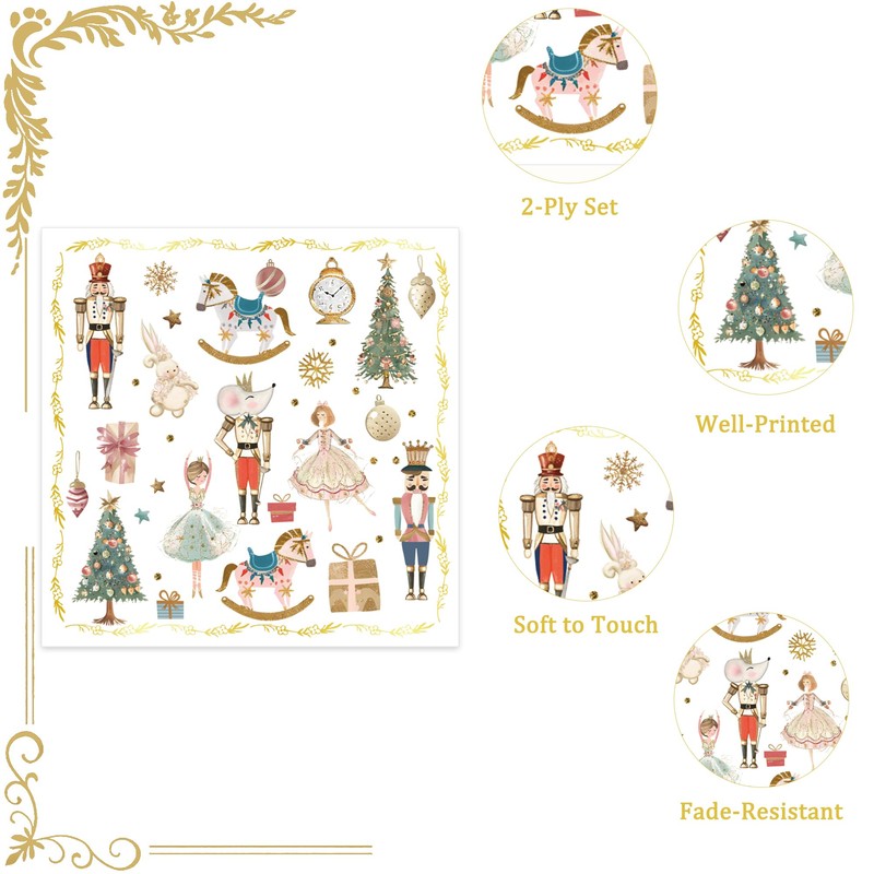 100Pcs Christmas Paper Napkins Nutcracker Disposable 2-Ply Napkins with Ballerinas,