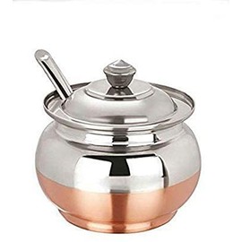 Vaishnavi Creations Stainless Steel Ghee Pot Copper Bottom With Spoon And Lid, Ghee Container Ghee Dispenser Storage Pot For Ghee Sugar Salt etc, Copper Base Ghee Container(Only 1 Piece)
