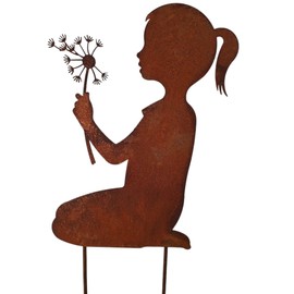 Bornhöft Garden Stake, Flower Bed Stake, Patina Figure Girl with Dandelion - Rusty Garden Decoration, Metal Silhouette, Vintage Decoration for Garden & Patio, Weatherproof