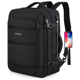 Bagsure 42L Travel Backpack, Hidden Straps, 3 Packing Cubes, Laptop Compartment, TSA-Friendly, Overnight, Weekend Luggage Adventure:_Black