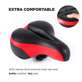 EBIKELING Asiento de bicicleta rojo con doble absorción de golpes, suave y cómodo, acolchado para hombres y mujeres, cómodo – Sillín de bicicleta de espuma viscoelástica de ajuste universal para ejercicio al aire libre