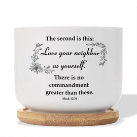 DecStic The Second is This Love Your Neighbor As Yourself Ceramic Planters Bible Verse Pots for Plants with Drainage Holes and Saucers Pot for Home Office Desk Garden