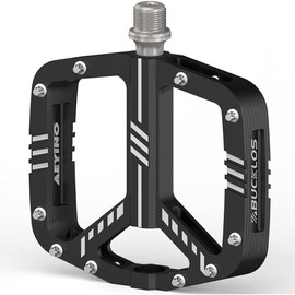 BUCKLOS MTB Flat Pedals Mountain Bike Pedals,Adult Road Bicycle Pedals  Aluminum Alloy Non-slip Large Concave Platform Pedals for BMX,Downhill,AM, Enduro 9/16'' - Color: Aeyino-Black
