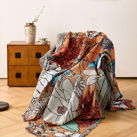 VANJOROY Boho Throw Blanket for Couch Cover, 100% Handwoven Cotton Southwestern Farmhouse Floral Decor Reversible Blanket, All Season Throw for Sofa Bed Tapestry Outdoor Camping Picnic. 91″×98″