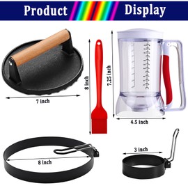 8-Piece Griddle Breakfast Kit for Blackstone - Complete Set of Griddle Accessories,Pancake Batter Dispenser, Bacon Press,Egg Rings and Basting Brush Included