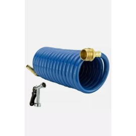 RV Exterior Shower Hose 15' Coiled Water Hose Optional Quick Connect Sprayer